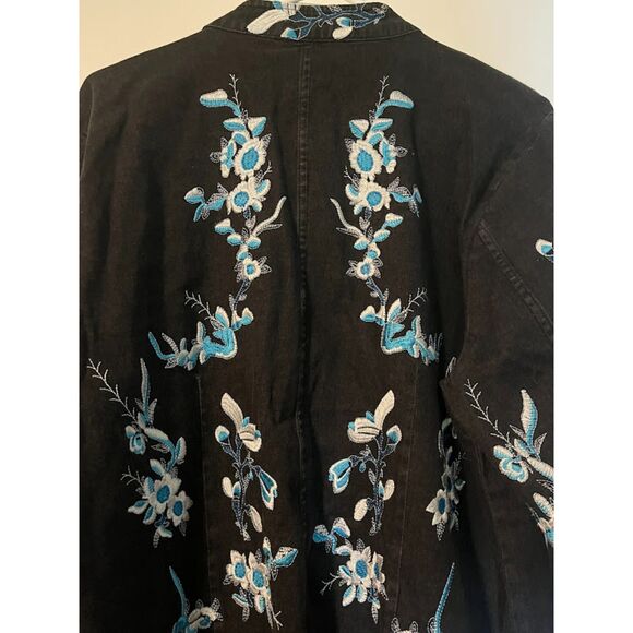 Denim & Co Bohochic Nvy Blue Denim Floral Embroidered Med Weight Zipper Jacket L - Picture 6 of 6